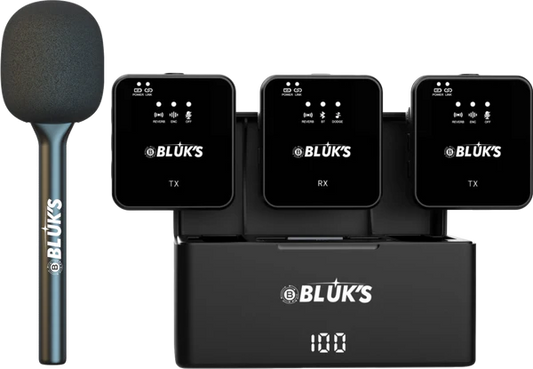 BLUK'S BX-111 ENC Dual Wireless Microphone with Handheld Stick