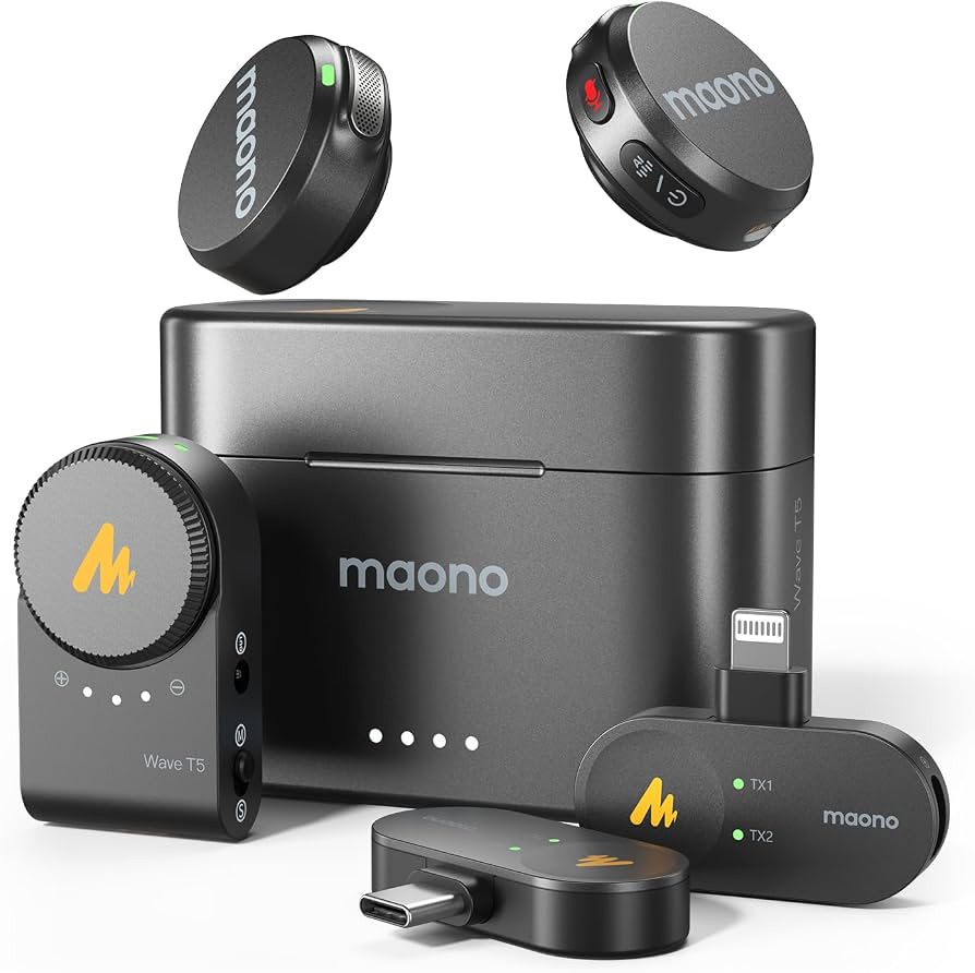 MAONO Wave T5 PA3 Type-C, Lightning & Camera Wireless Lavalier Microphone