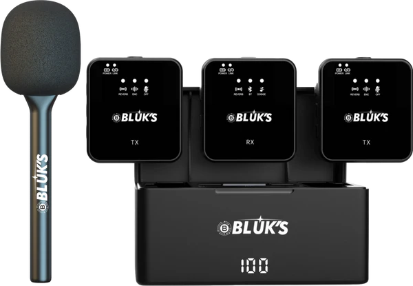 BLUK'S BX-111 ENC Dual Wireless Microphone with Handheld Stick