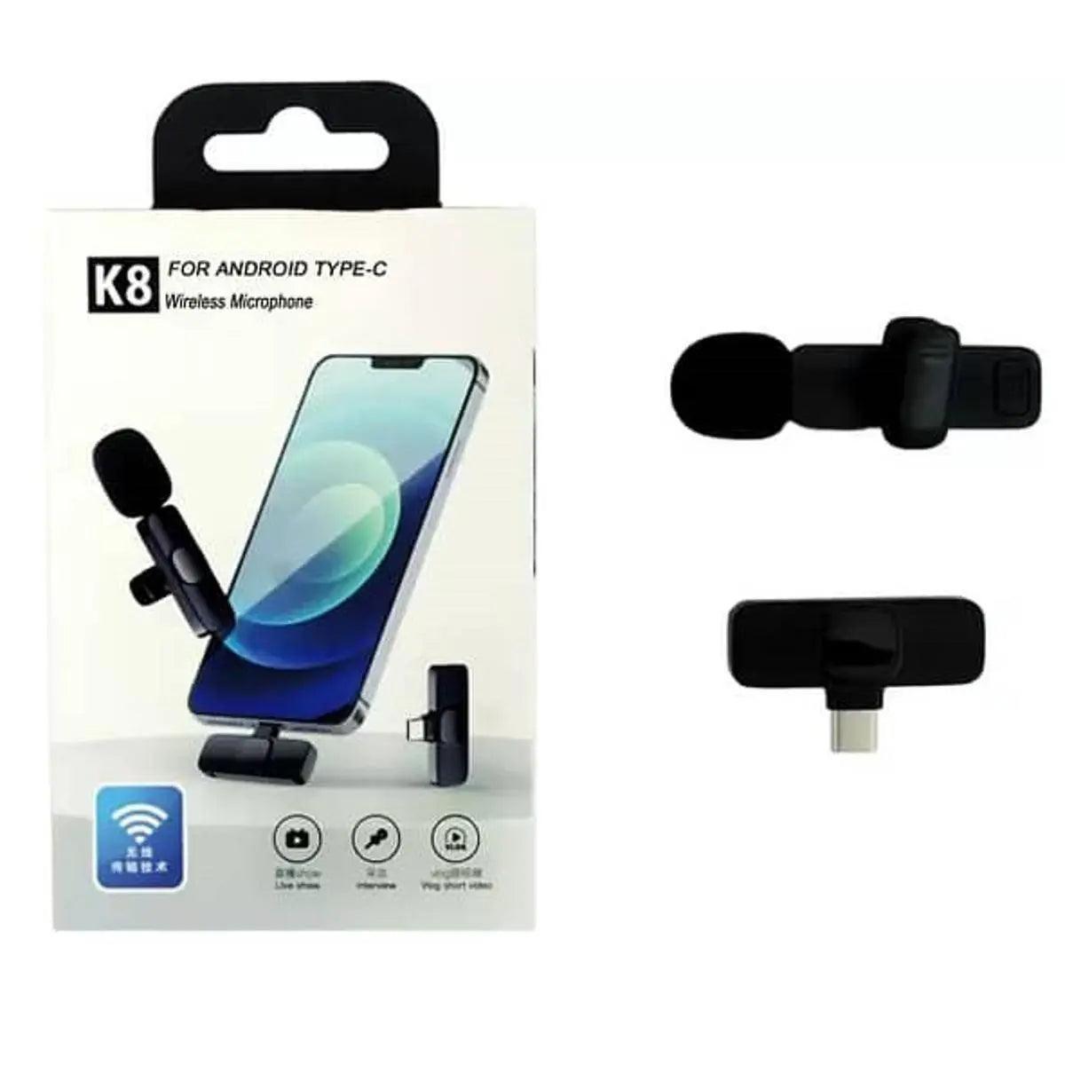 K8 Wireless Collar Mic Lighting Android & Type C Supported Wireless Microphone Pro Shot