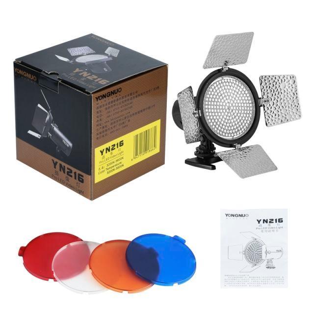 YONGNUO YN216 YN-216 LED Video Light with Adjustable 3200K-5600K Color Temperature and 4 Color Plates Pro Shot